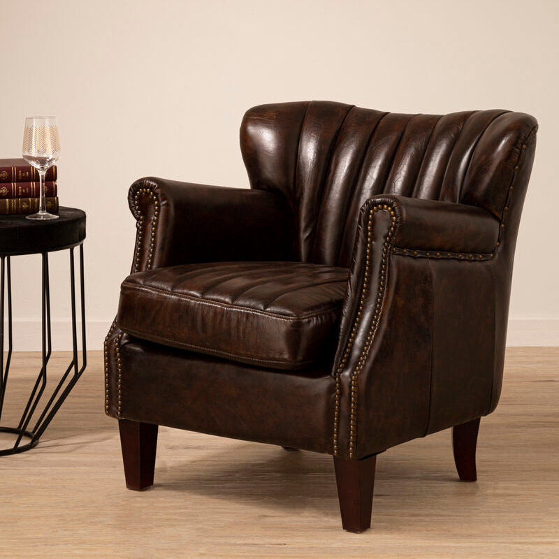 Victor Winged Brown Leather Armchair