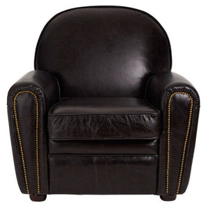 Victor Black Leather Armchair with Brass Stud Detail – side view