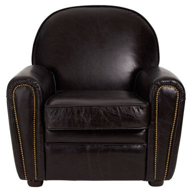 Victor Black Leather Armchair with Brass Stud Detail – side view