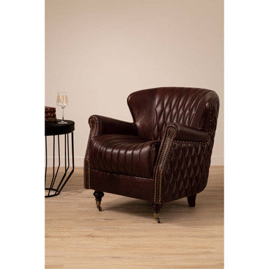 Victor Brown Leather Winged Back Armchair – detail