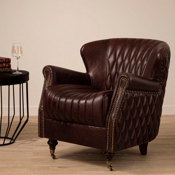 Victor Brown Leather Winged Back Armchair – front view