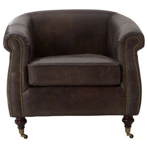 Victor Dark Grey Brown Leather Curved Armchair – detail