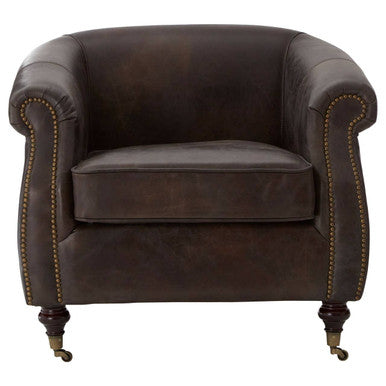 Victor Dark Grey Brown Leather Curved Armchair – detail
