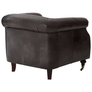 Victor Dark Grey Brown Leather Curved Armchair – close-up
