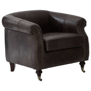 Victor Dark Grey Brown Leather Curved Armchair – in room setting 2