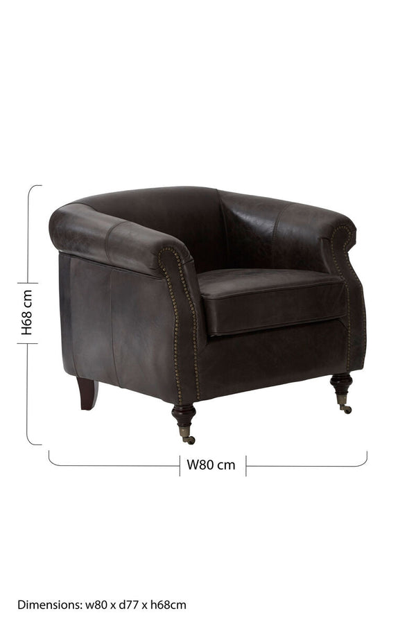 Victor Dark Grey Brown Leather Curved Armchair – dimensions 2