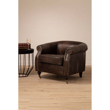 Victor Dark Grey Brown Leather Curved Armchair – dimensions