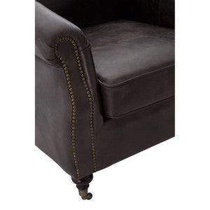 Victor Dark Grey Brown Leather Curved Armchair – angle view