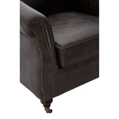 Victor Dark Grey Brown Leather Curved Armchair – angle view