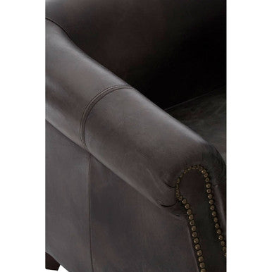 Victor Dark Grey Brown Leather Curved Armchair – side view 2