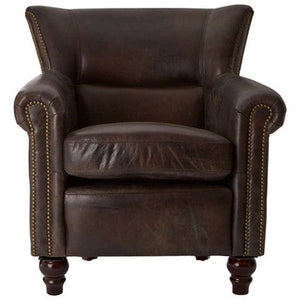 Victor Dark Grey Brown Leather Armchair with Studded Trim – side view