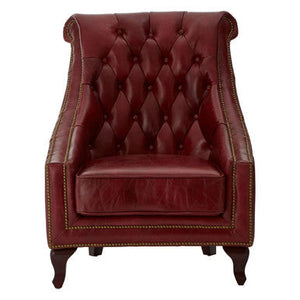 Victor Deep Red Leather Lounge Chair with Button Tufted Back – side view