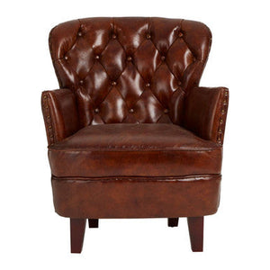 Victor Brown Leather Button Tufted Armchair – side view