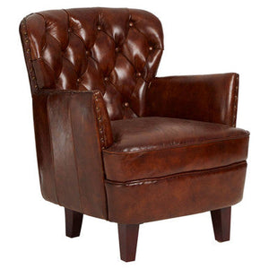 Victor Brown Leather Button Tufted Armchair – in room setting