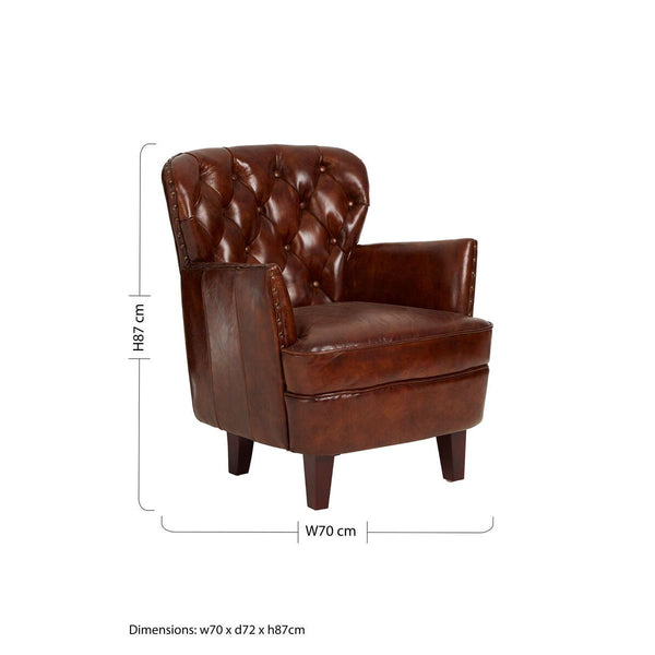 Victor Brown Leather Armchair with Button Tufted Back