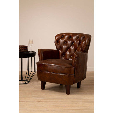 Victor Brown Leather Button Tufted Armchair – detail