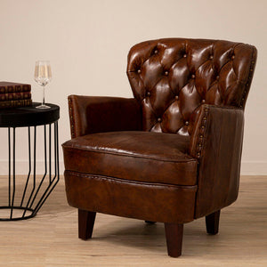 Victor Brown Leather Button Tufted Armchair
