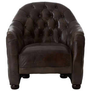 Victor Dark Grey Brown Leather Tub Chair – side view