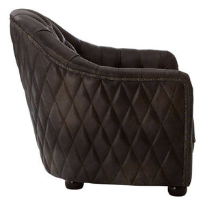 Victor Dark Grey Brown Leather Tub Chair – close-up