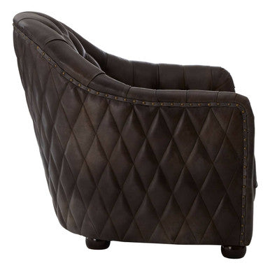 Victor Dark Grey Brown Leather Tub Chair – close-up