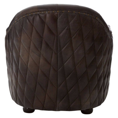 Victor Dark Grey Brown Leather Tub Chair – angle view
