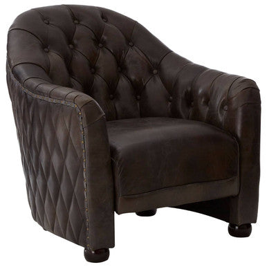Victor Dark Grey Brown Leather Tub Chair – in room setting