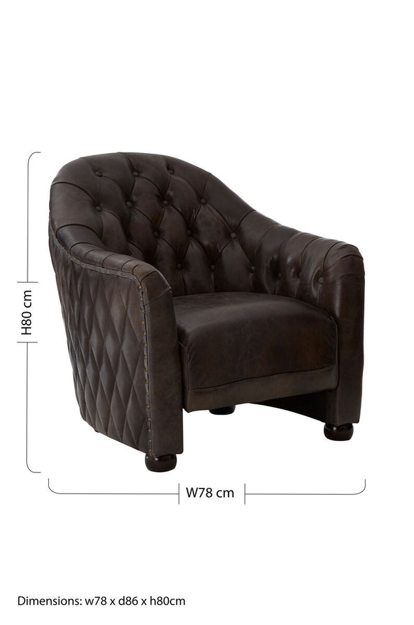 Victor Dark Grey Brown Leather Tub Chair – close-up 2