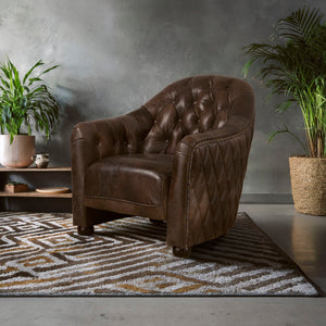 Victor Dark Grey Brown Leather Tub Chair – detail