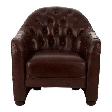 Victor Brown Leather Button Tufted Tub Chair – side view