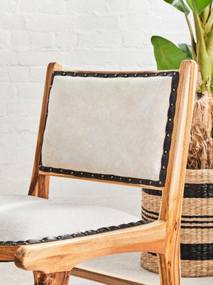 Kendari Natural Leather and Teak Wood Dining Chair – in room setting