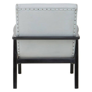 Kendari Grey Leather and Black Teak Wood Chair – in room setting