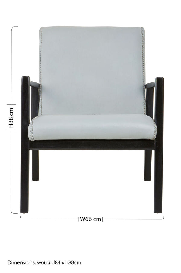 Kendari Grey Leather and Black Teak Wood Chair – back view