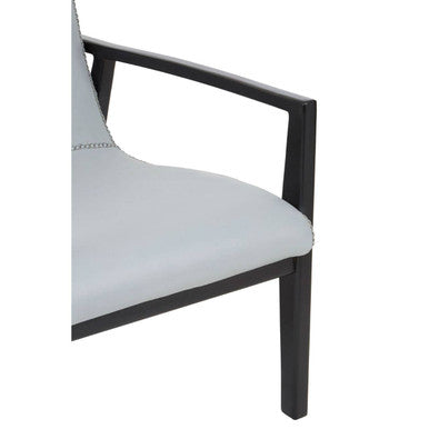 Kendari Grey Leather and Black Teak Wood Chair – close-up