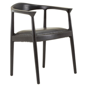 Kendari Black Leather and Teak Wood Chair – in room setting