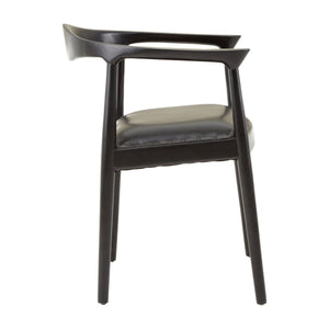 Kendari Black Leather and Teak Wood Chair