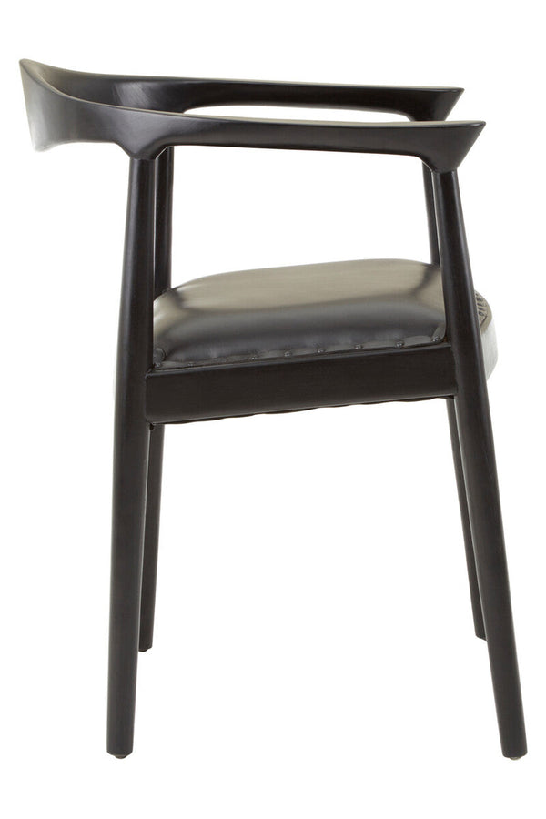 Kendari Black Leather and Teak Wood Chair – detail
