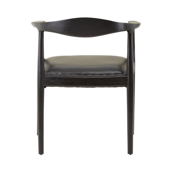 Kendari Black Leather and Teak Wood Chair