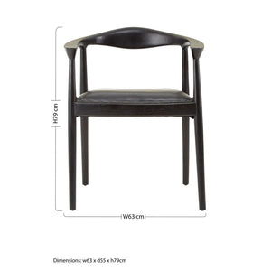 Kendari Black Leather and Teak Wood Chair
