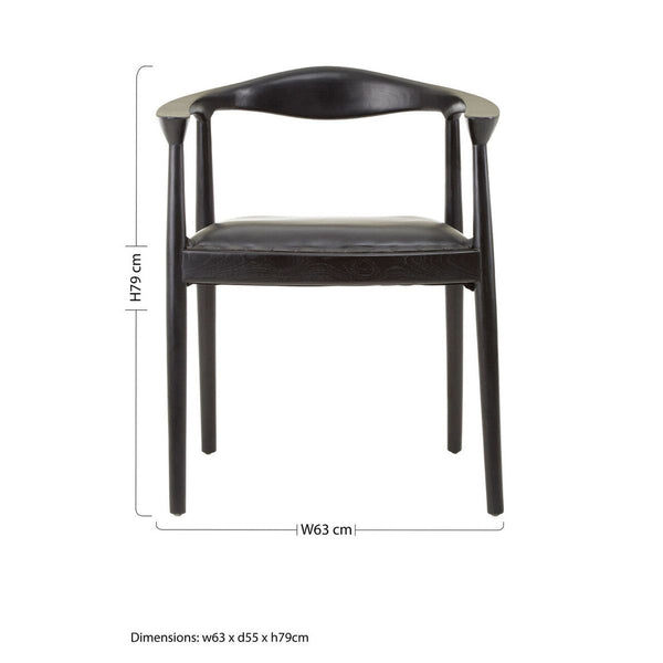 Kendari Black Leather and Teak Wood Chair