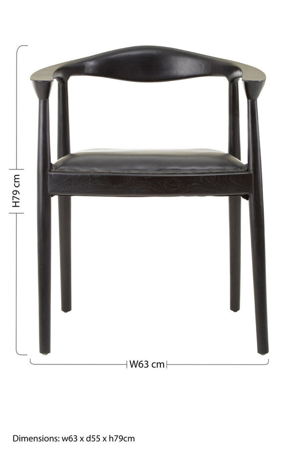 Kendari Black Leather and Teak Wood Chair – angle view