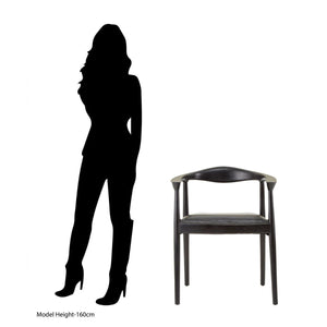Kendari Black Leather and Teak Wood Chair