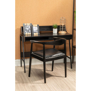 Kendari Black Leather and Teak Wood Chair