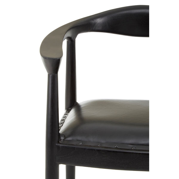 Kendari Black Leather and Teak Wood Chair