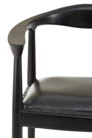 Kendari Black Leather and Teak Wood Chair – close-up