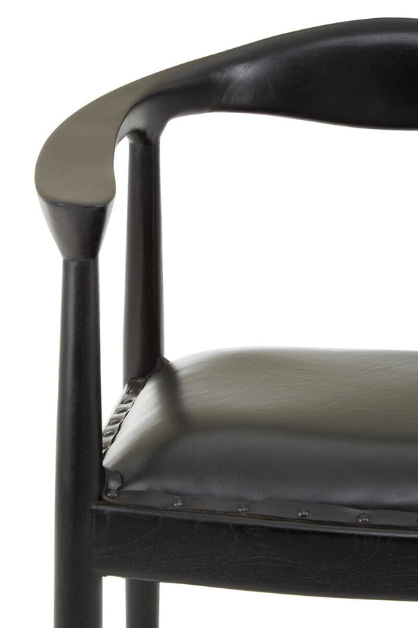 Kendari Black Leather and Teak Wood Chair – close-up