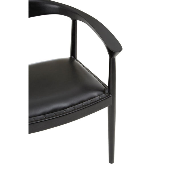 Kendari Black Leather and Teak Wood Chair