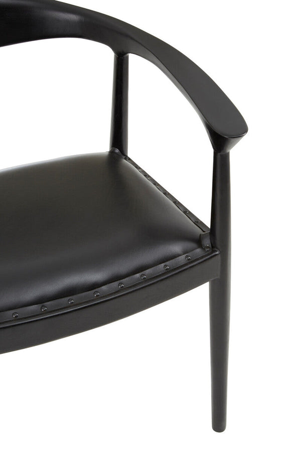 Kendari Black Leather and Teak Wood Chair – back view