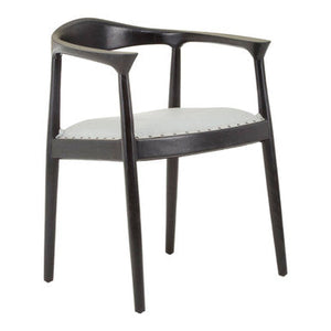 Kendari Grey Leather and Teak Wood Open Back Chair – detail