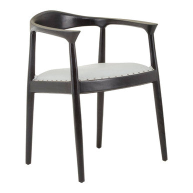 Kendari Grey Leather and Teak Wood Open Back Chair – detail