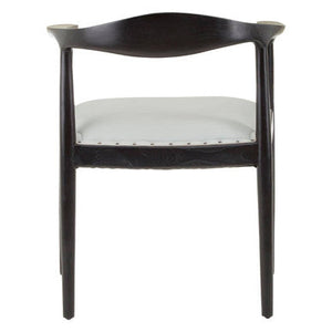 Kendari Grey Leather and Teak Wood Open Back Chair – close-up
